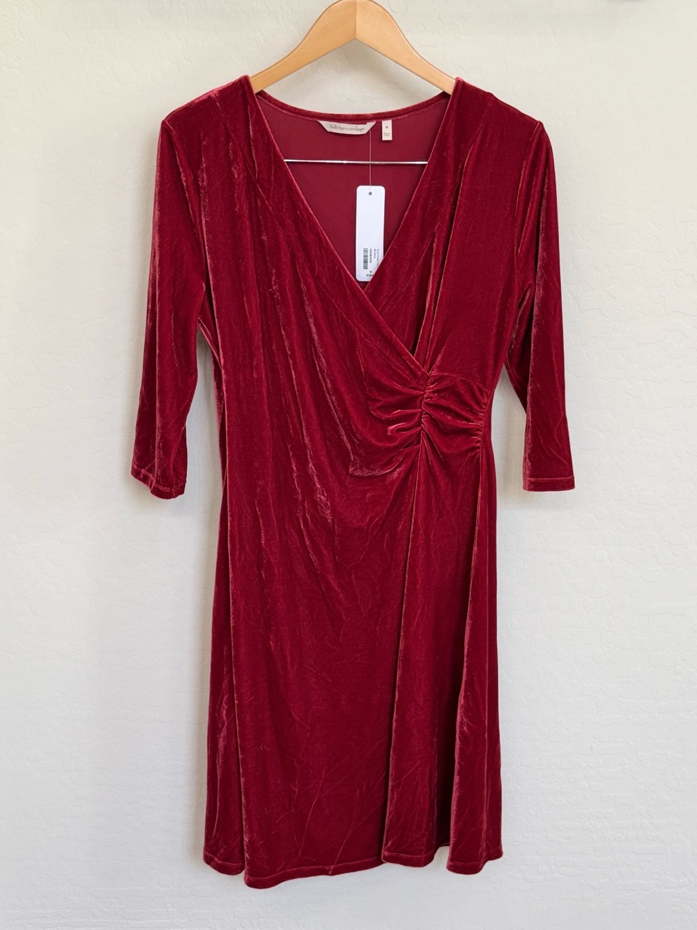NWT Soft Surroundings Red Dahlia Velvet Hyannis Dress Faux Wrap Size M